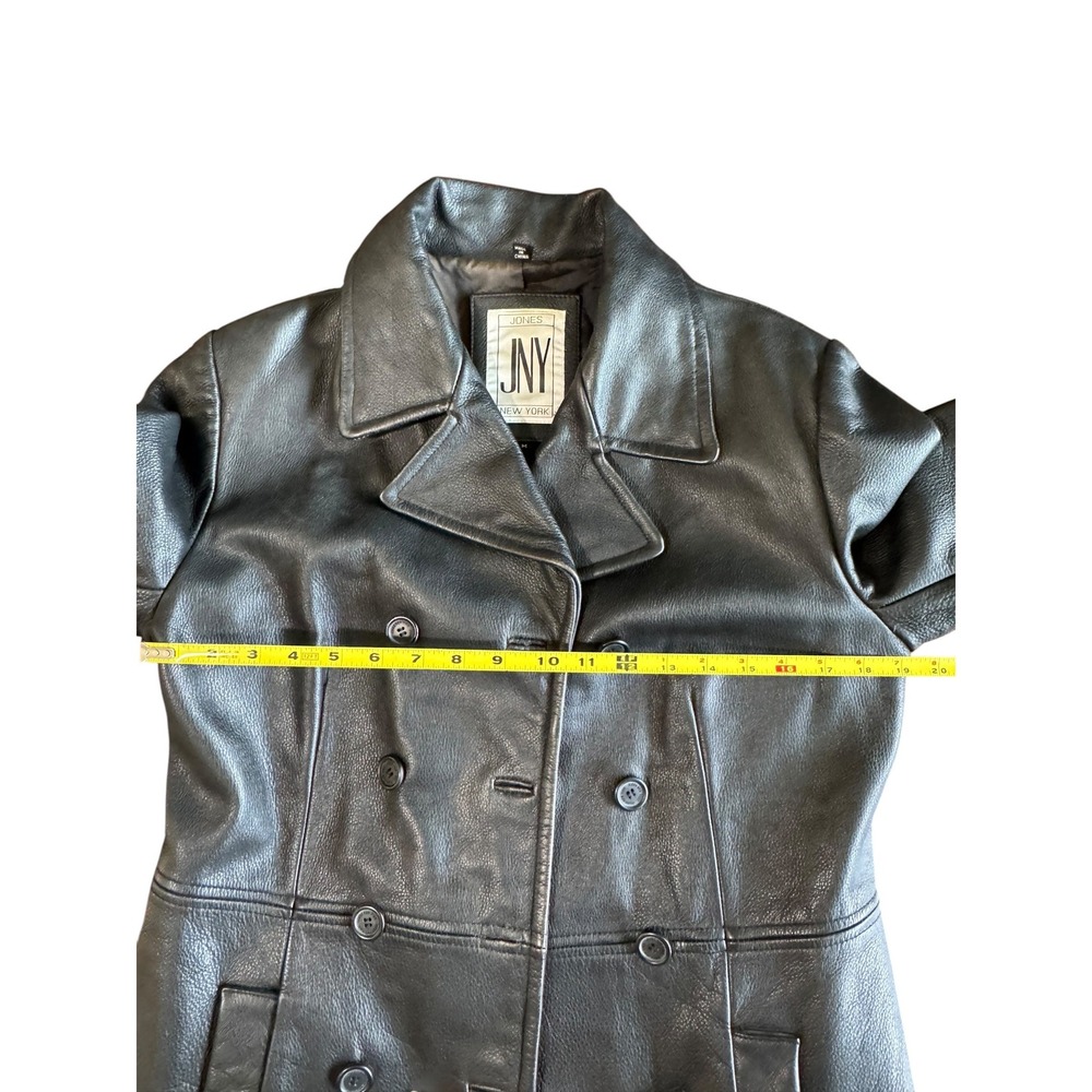 Jones New York Womens Leather Jacket Medium Black Double Breasted Peacoat - Picture 5 of 10